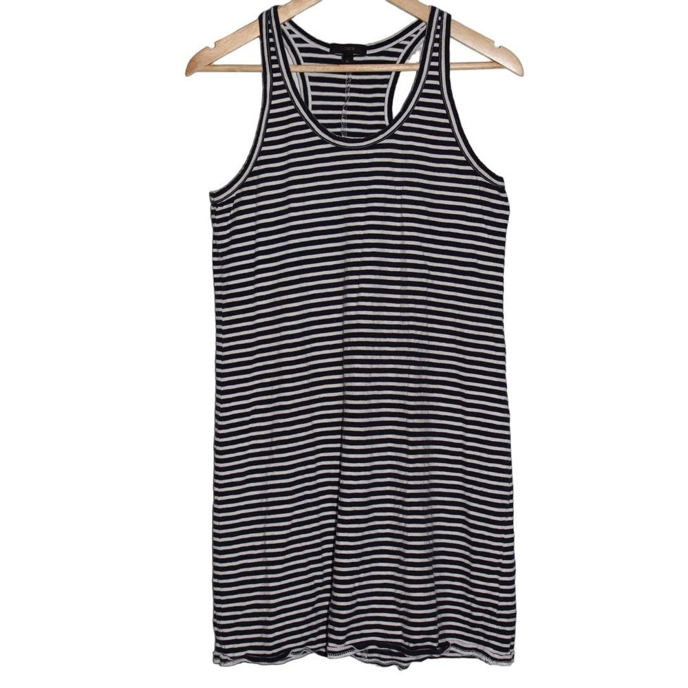 Women's J. Crew Black White Striped Cotton Pullover Mini Dress Size Medium (M)